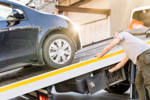 Car being towed after an accident